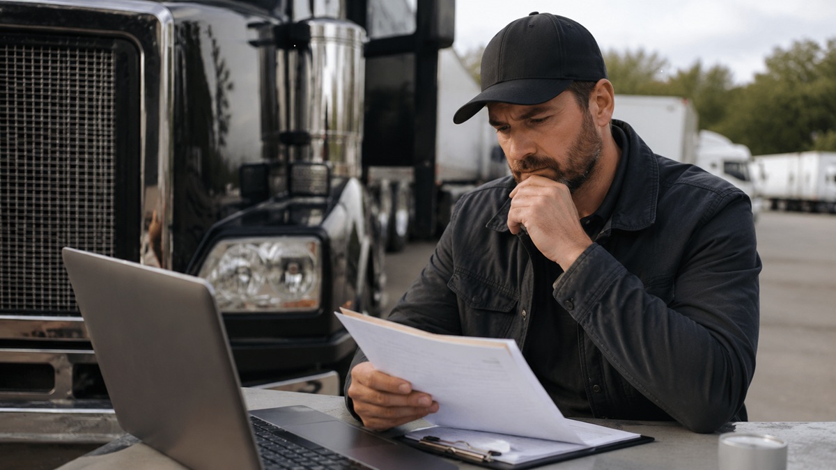 Owner-operator reviewing a rate confirmation document before signing