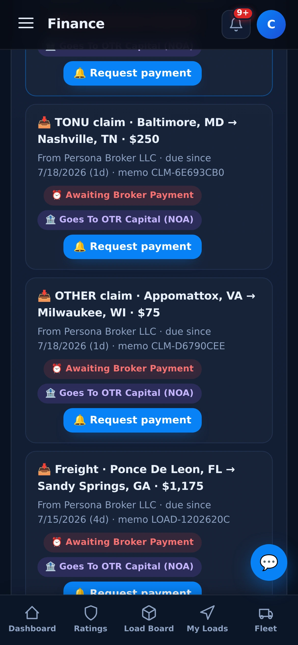 A TONU claim as a DUE receivable — $250 with memo, deadline and payment route