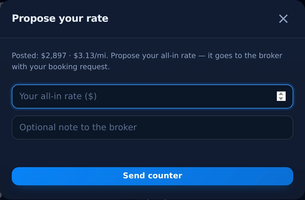 Propose-a-rate on LoadBoot — send your all-in counter to the broker
