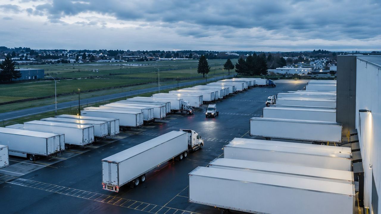 Loadboot truck fleet at a freight yard